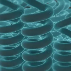 Estructura molecular en espiral, como un resorte, que muestra la complejidad del **reach que es** la ciencia de materiales.