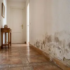Pared con manchas de humedad y pintura descascarada. Averigua cuanto cuesta arreglar humedades por capilaridad.