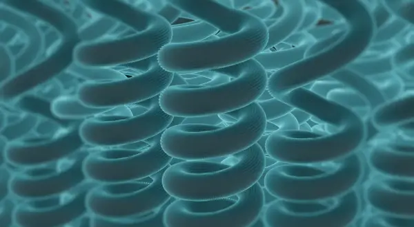 Estructura molecular en espiral, como un resorte, que muestra la complejidad del **reach que es** la ciencia de materiales.