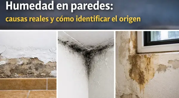 Humedad en paredes: causas reales y cómo identificar el origen. Imágenes muestran moho y desprendimiento de pintura.
