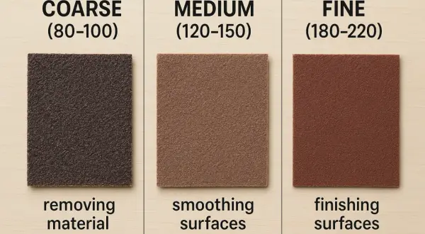 Tres lijas para pared de diferente grano: gruesa para quitar material, media para alisar y fina para acabado.