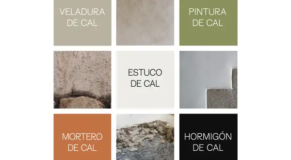 Mortero con cal en tonos tierra, parte de una paleta de materiales naturales para construcción.