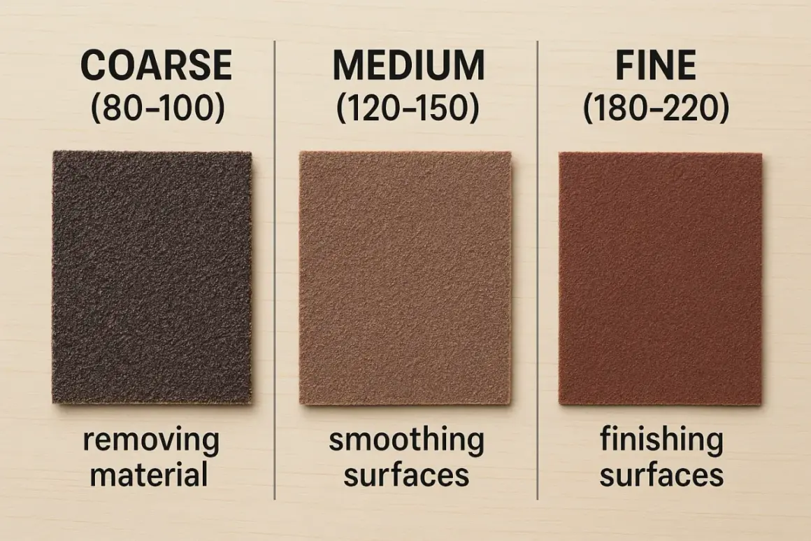 Tres lijas para pared de diferente grano: gruesa para quitar material, media para alisar y fina para acabado.