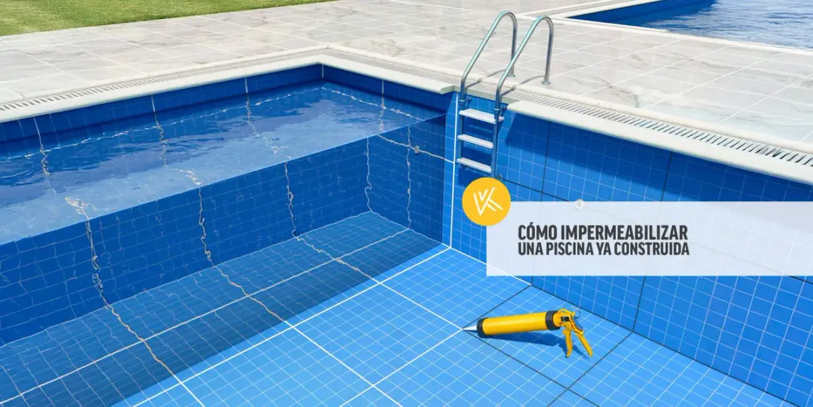 Pistola de sellador lista para impermeabilizar piscina. Muestra cómo impermeabilizar una piscina ya construida.
