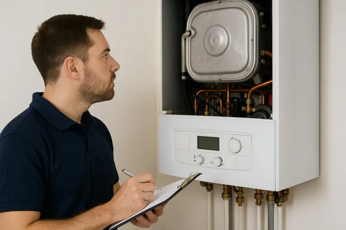 Técnico revisa caldera Baxi. Anota datos para subir presión y optimizar su funcionamiento.
