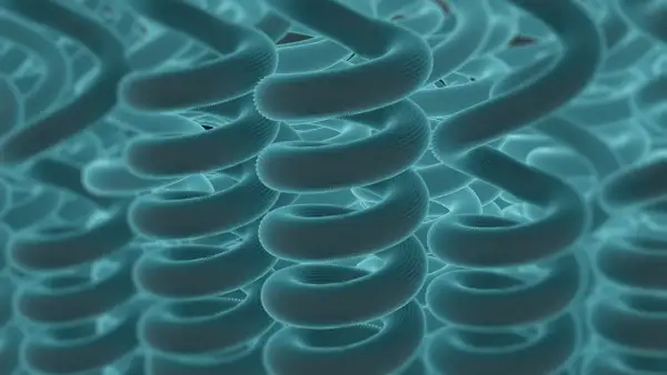 Estructura molecular en espiral, como un resorte, que muestra la complejidad del **reach que es** la ciencia de materiales.